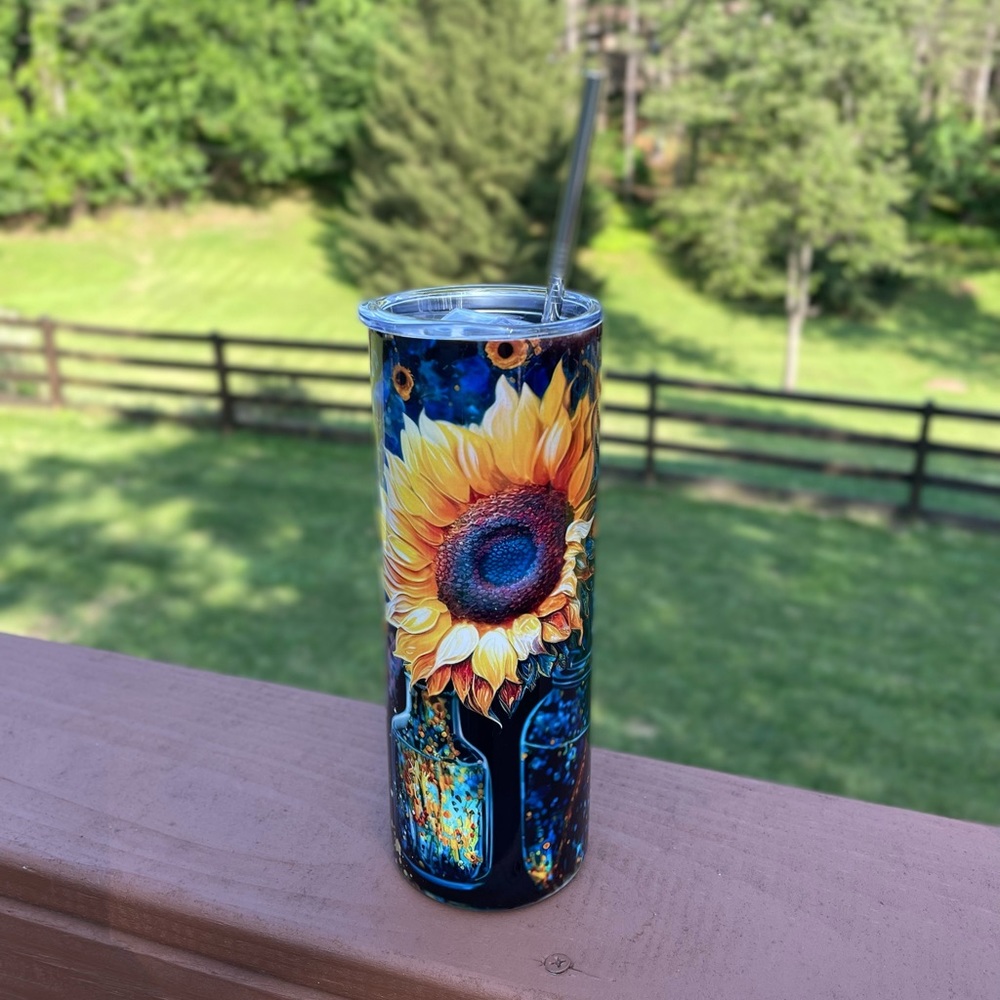 20 Oz Skinny Straight Tumbler - Sunflower Design